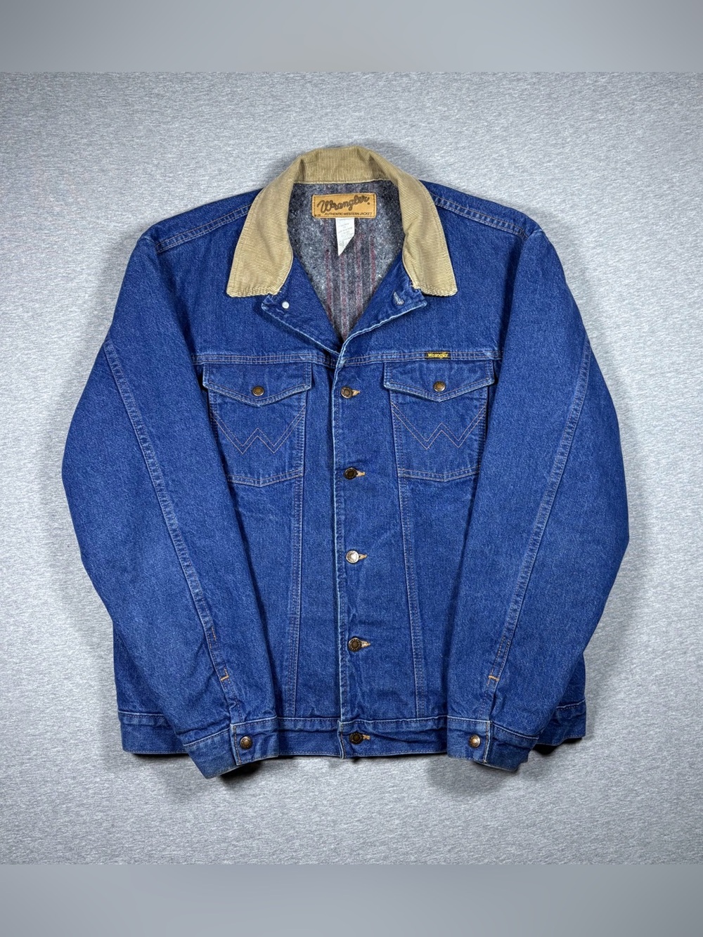 Vintage Wrangler Blanket Lined Denim Trucker Jacket Mens XL M-159 USA Made 80s
